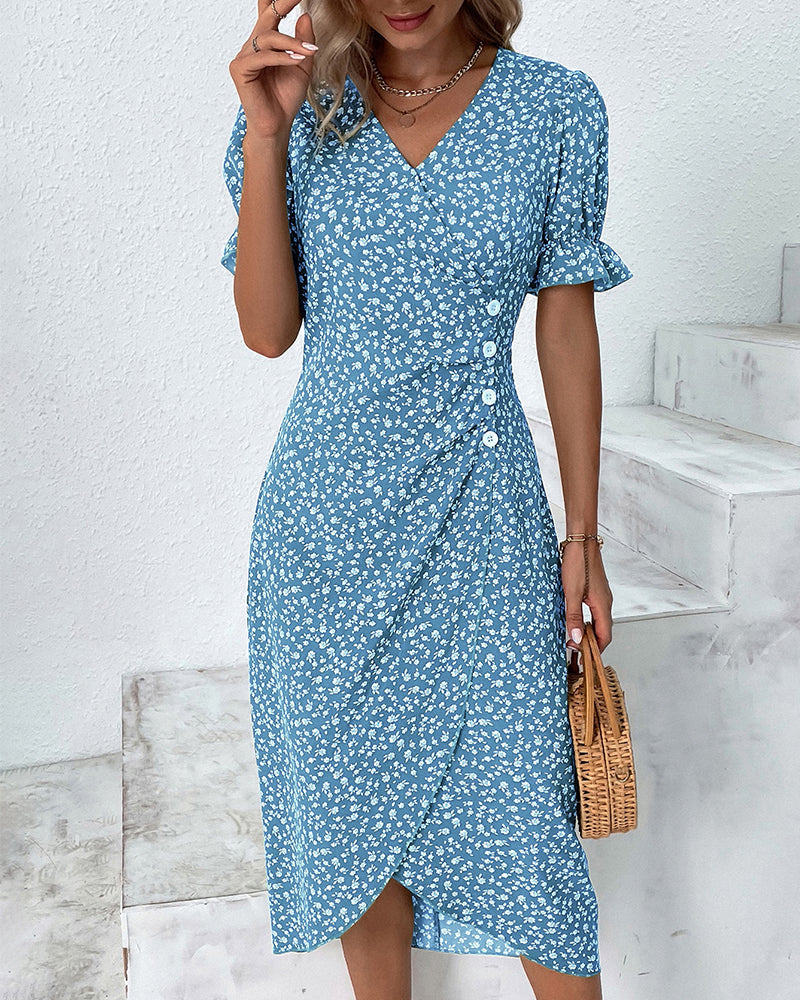 Summer dress with floral pattern & short sleeves