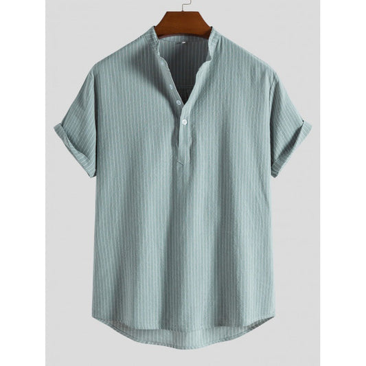 Striped shirt with half button placket for men in linen