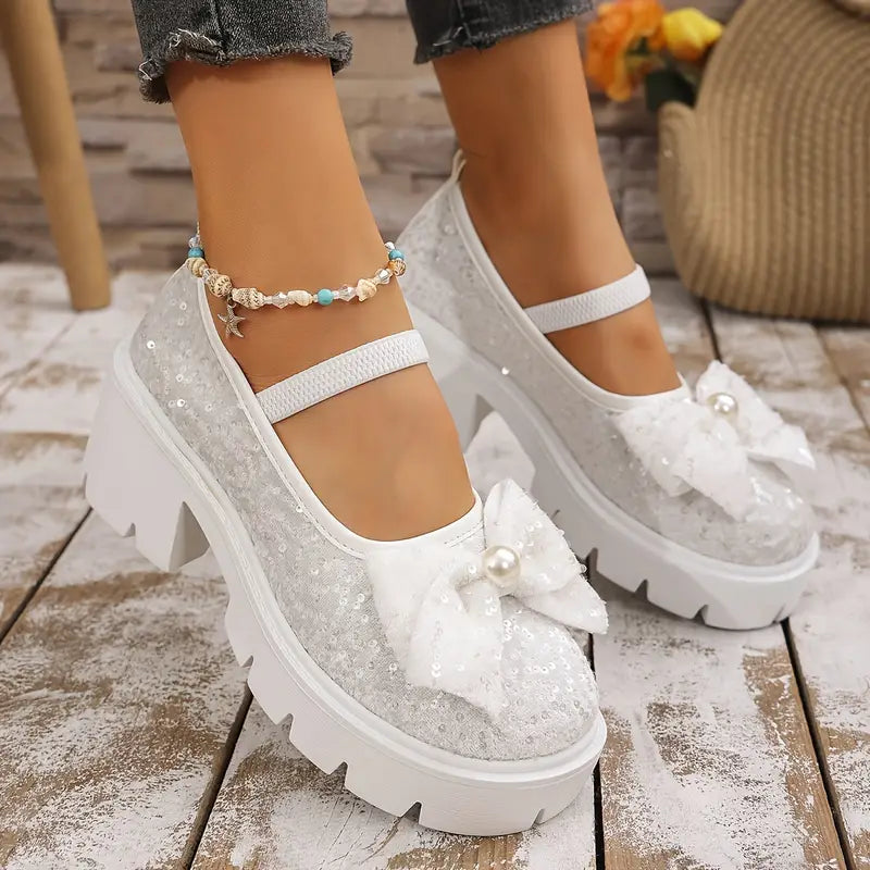 Women - Loafers - Imitation Pearl Bow - Stylish & Comfortable Casual Footwear