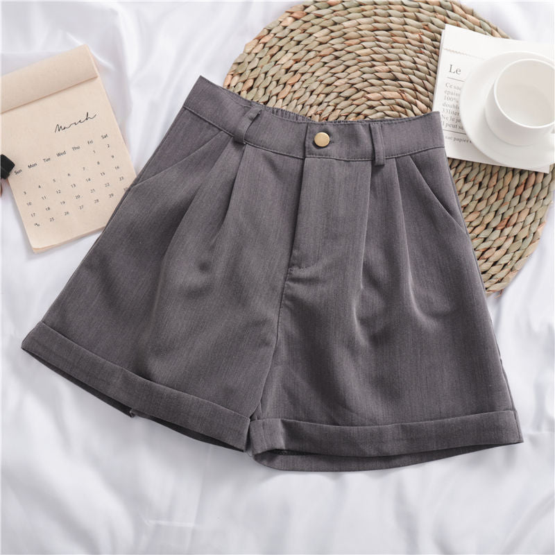 Comfortable colour all-match roll-up wide leg casual shorts