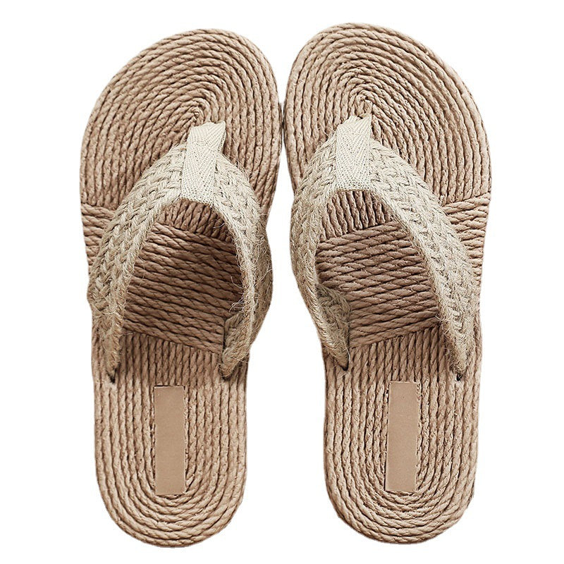 Ladies Faux Straw Flip-Flops Beach Casual Sandals