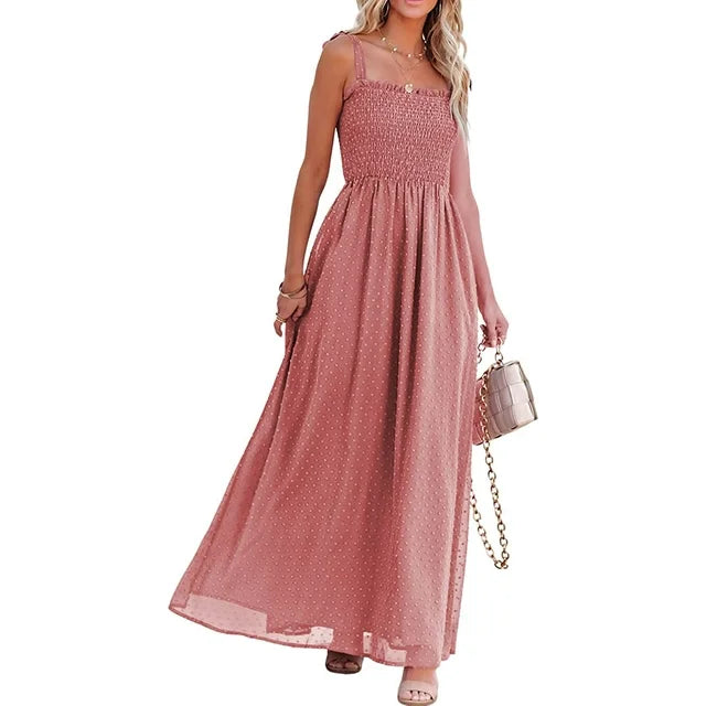 Airy maxi dress with a delicate polka dot pattern