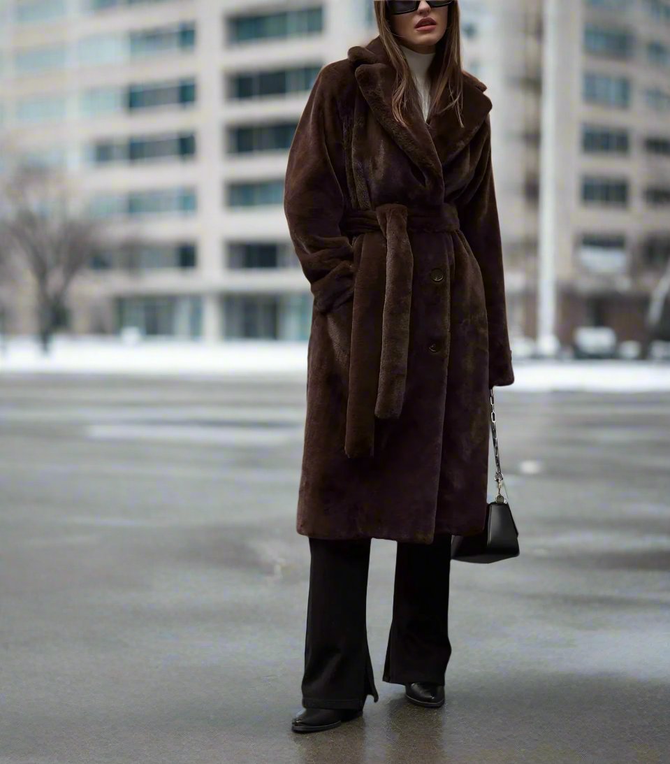 Women - Long Coat - Thick Velvet - Elegant Stylish Outerwear for Chic Looks