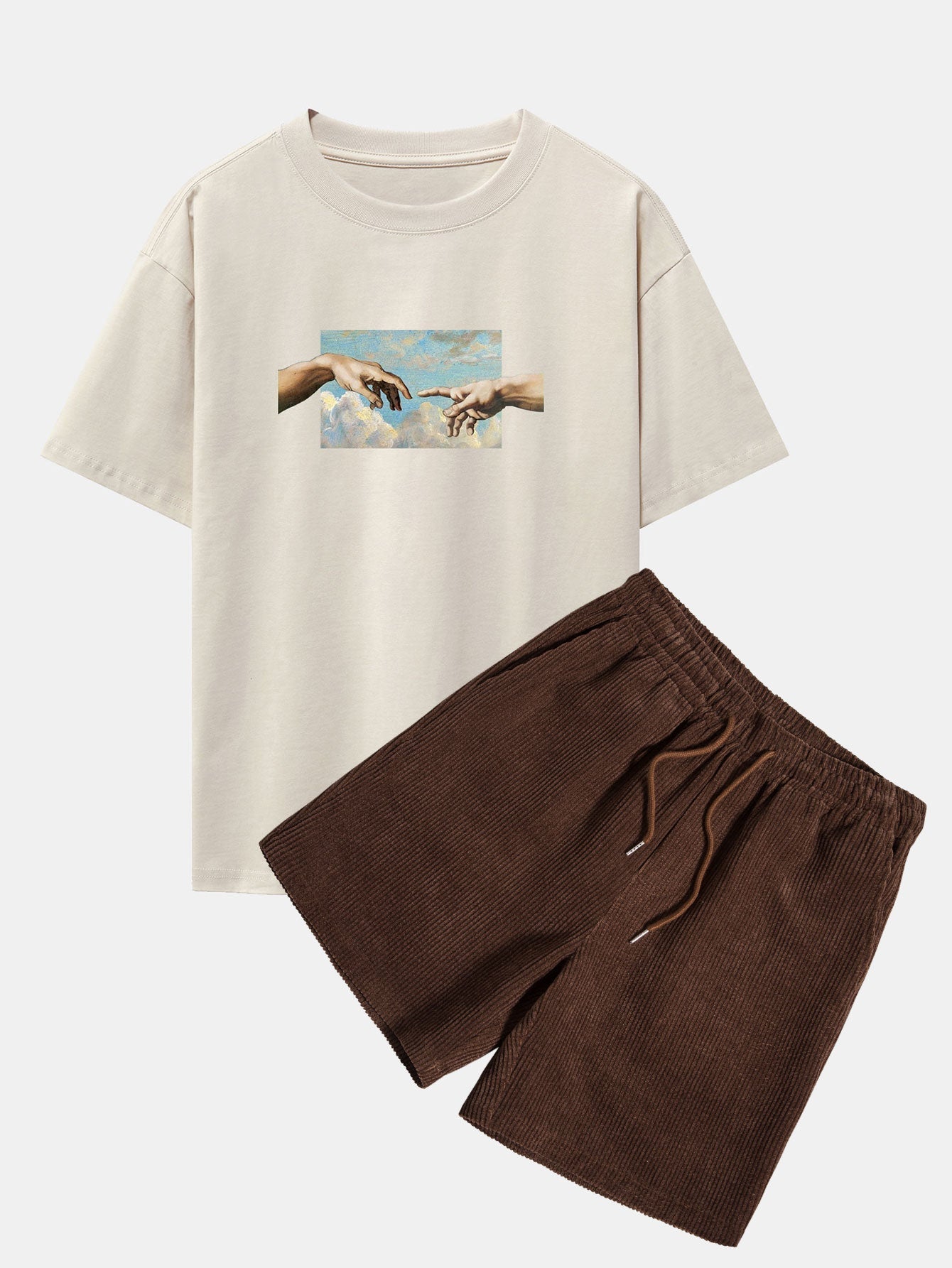 Create Adam Print Heavy Weight Oversize T-Shirt & Corduroy Shorts