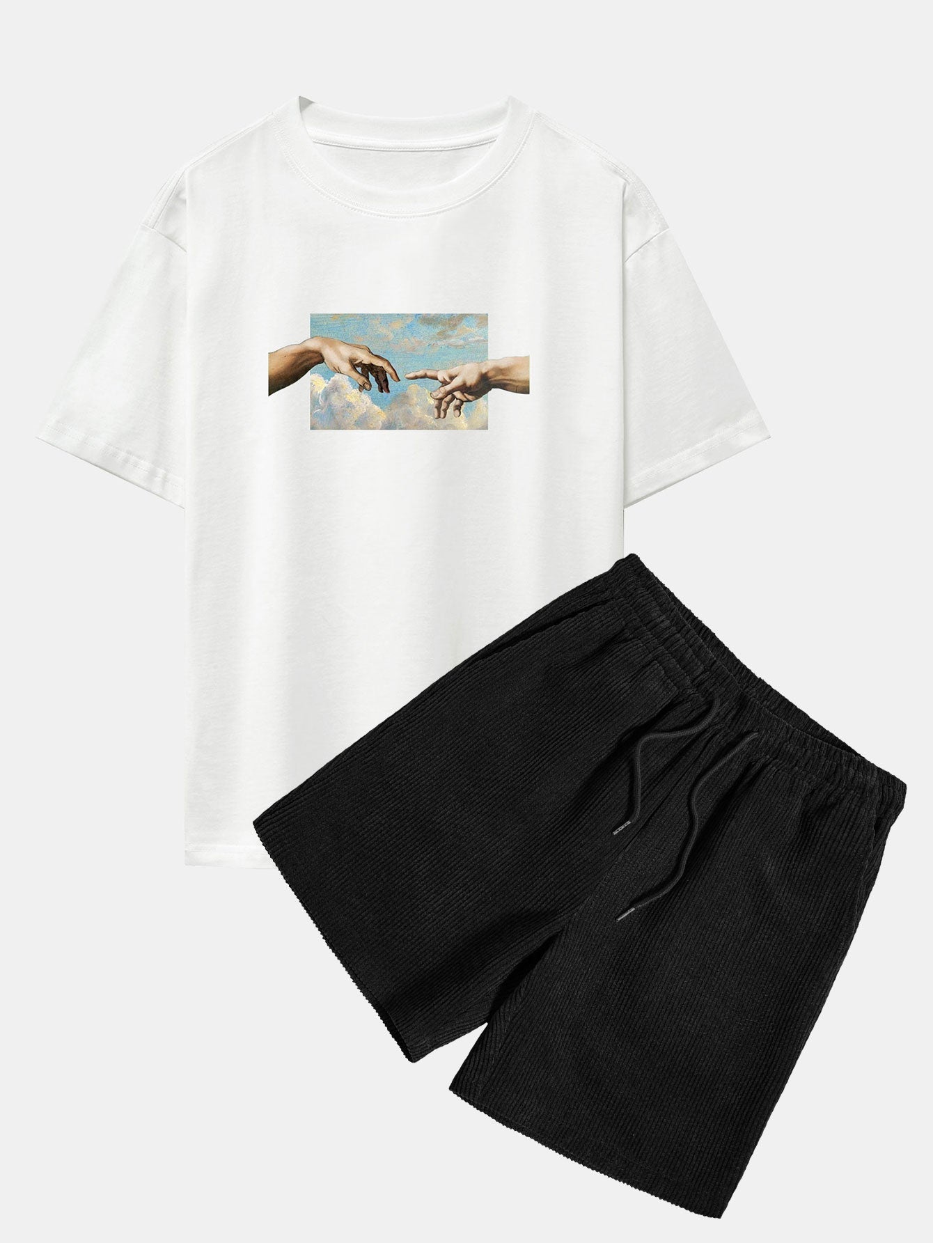 Create Adam Print Heavy Weight Oversize T-Shirt & Corduroy Shorts