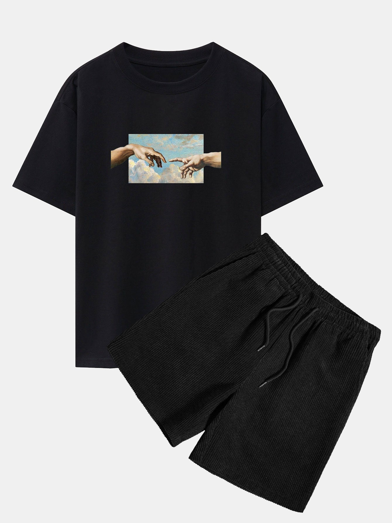 Create Adam Print Heavy Weight Oversize T-Shirt & Corduroy Shorts