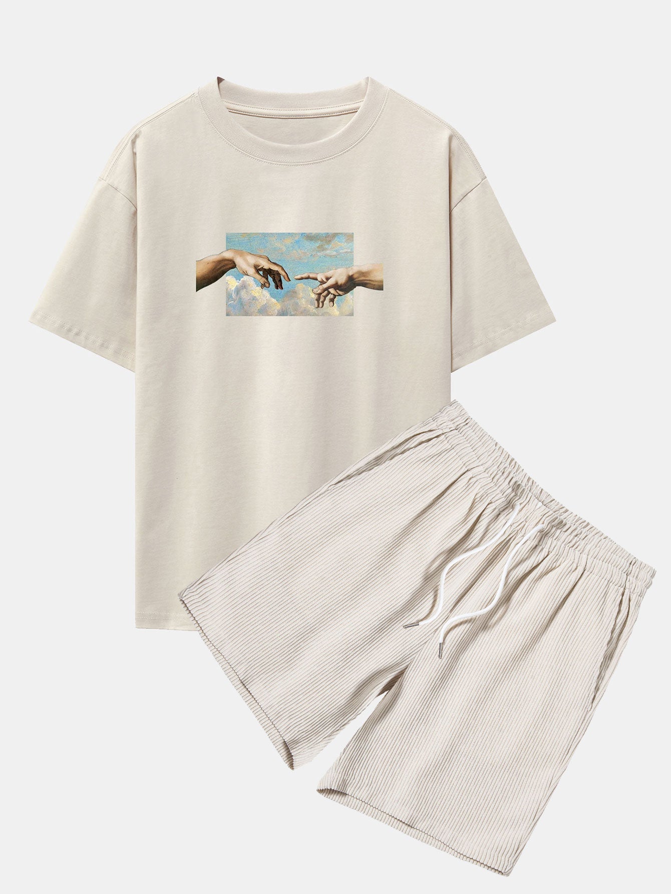 Create Adam Print Heavy Weight Oversize T-Shirt & Corduroy Shorts