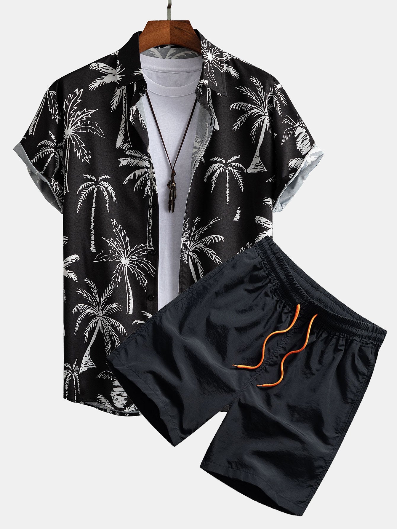 Palm Tree Print Button Up Shirt & Swim Shorts