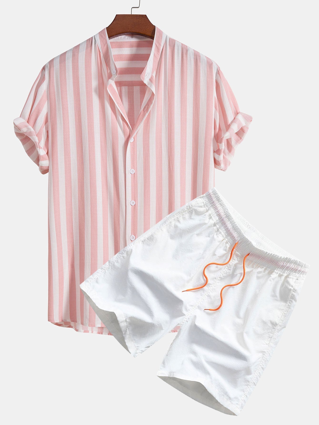 Striped Stand Collar Shirt & Swim Shorts