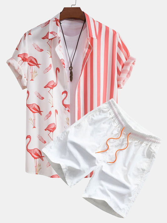 Flamingo Stripe Panel Shirt & Swim Shorts