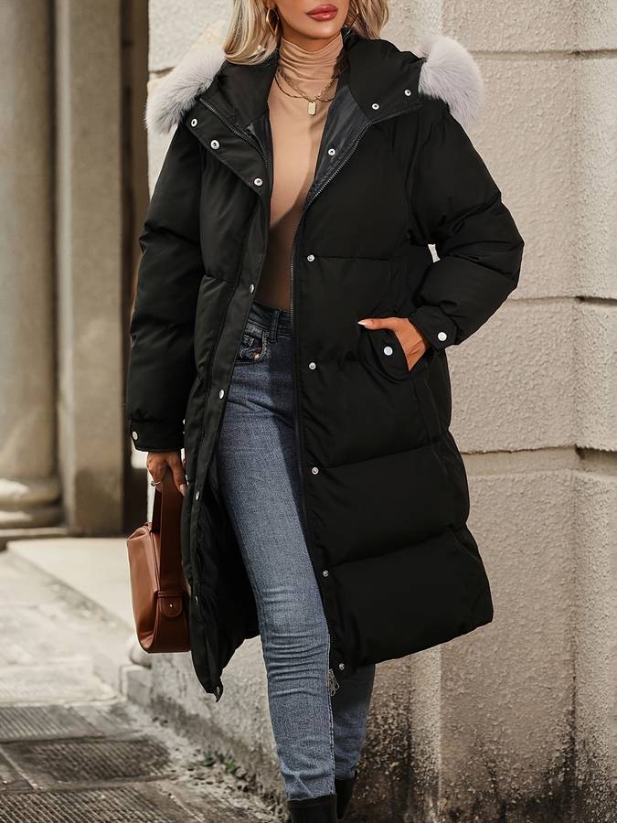 Puffer winter coat with fur collar