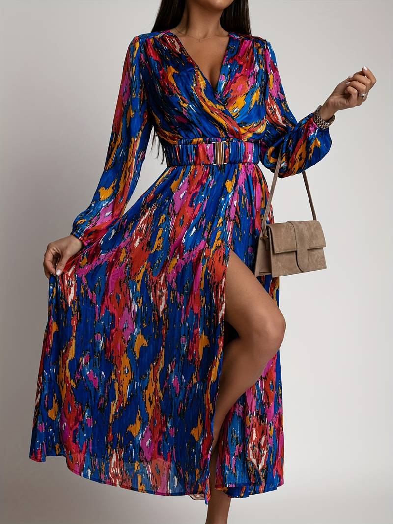 Abstract dress with wrap neckline