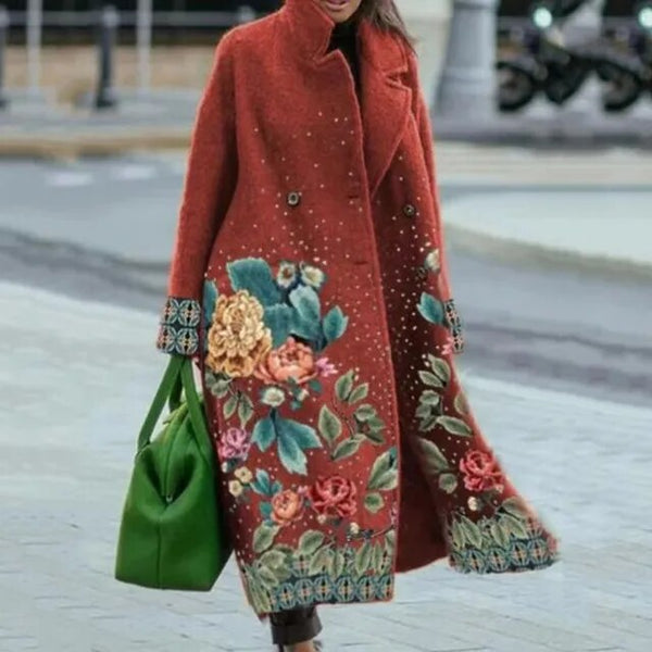 Winter coat with floral pattern