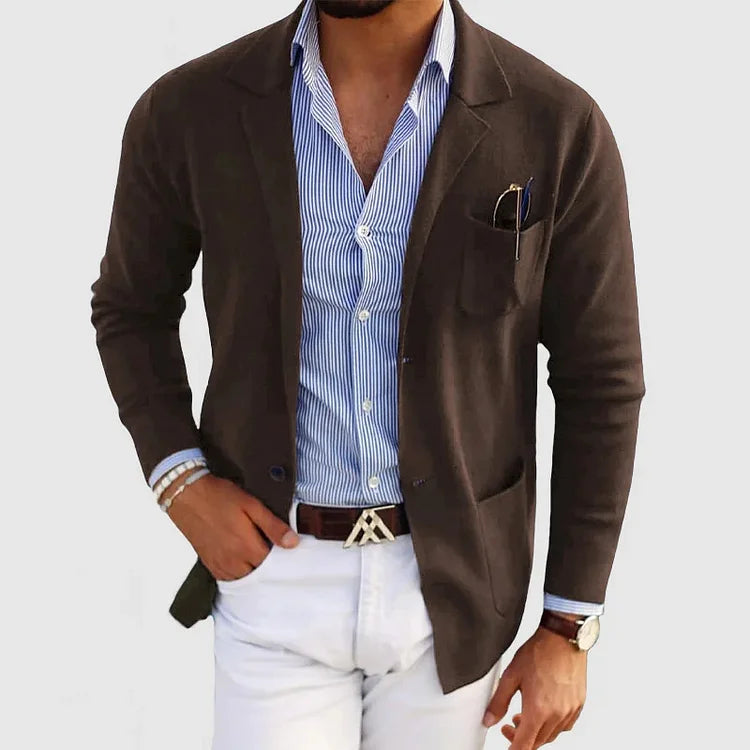 Men's Casual Cardigan With Buttons, Pockets and Lapel Collar, Plain Coloured, Long Sleeves