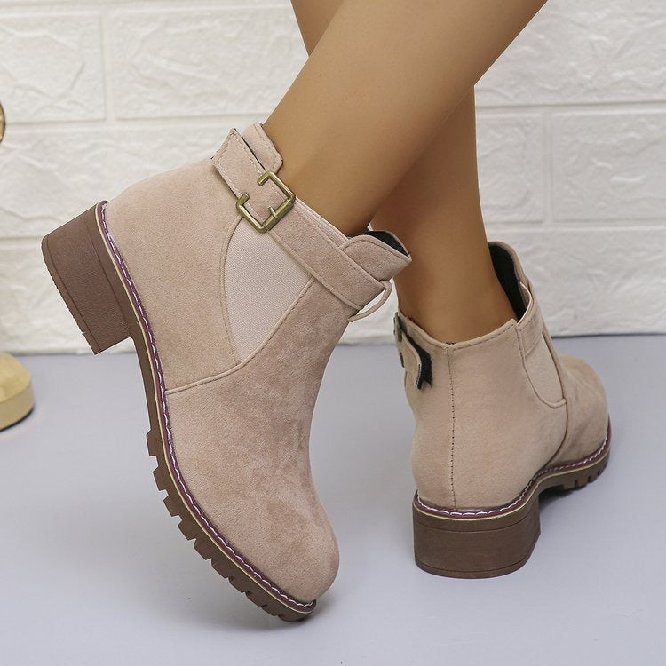 Women - Boots - Stylish Suede with Belt Accent - Trendy Footwear for Every Occasion