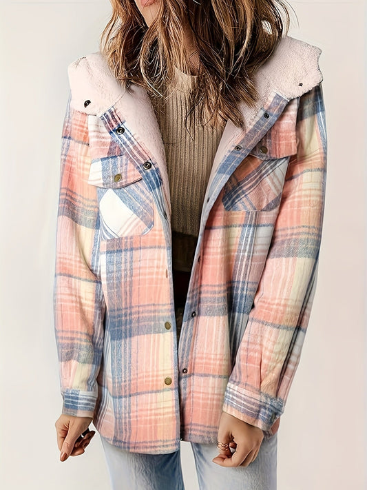 Women - Urban Jacket - Checked Pattern with Zip Fastening - Stylish Outerwear for Everyday Wear