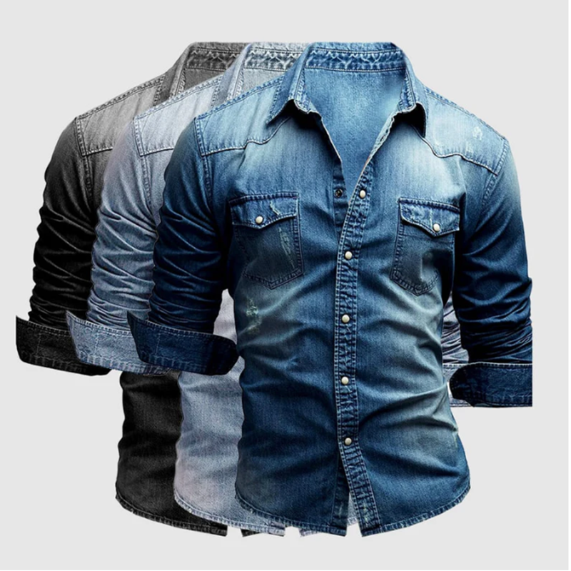 Men's casual shirt with long sleeves in denim