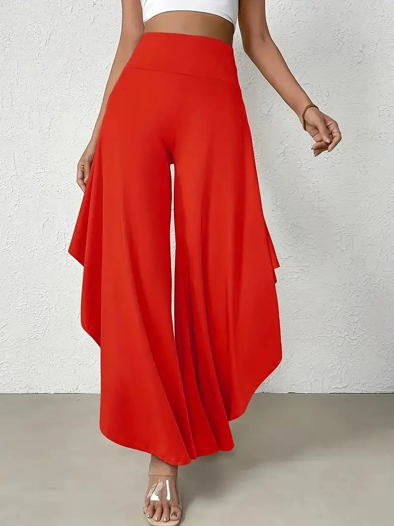 Women - Wide-Leg Trousers - Asymmetric Hem Design - Stylish and Comfortable Fashion Pants