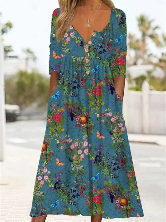 Pleated Maxi Dress With Flowers