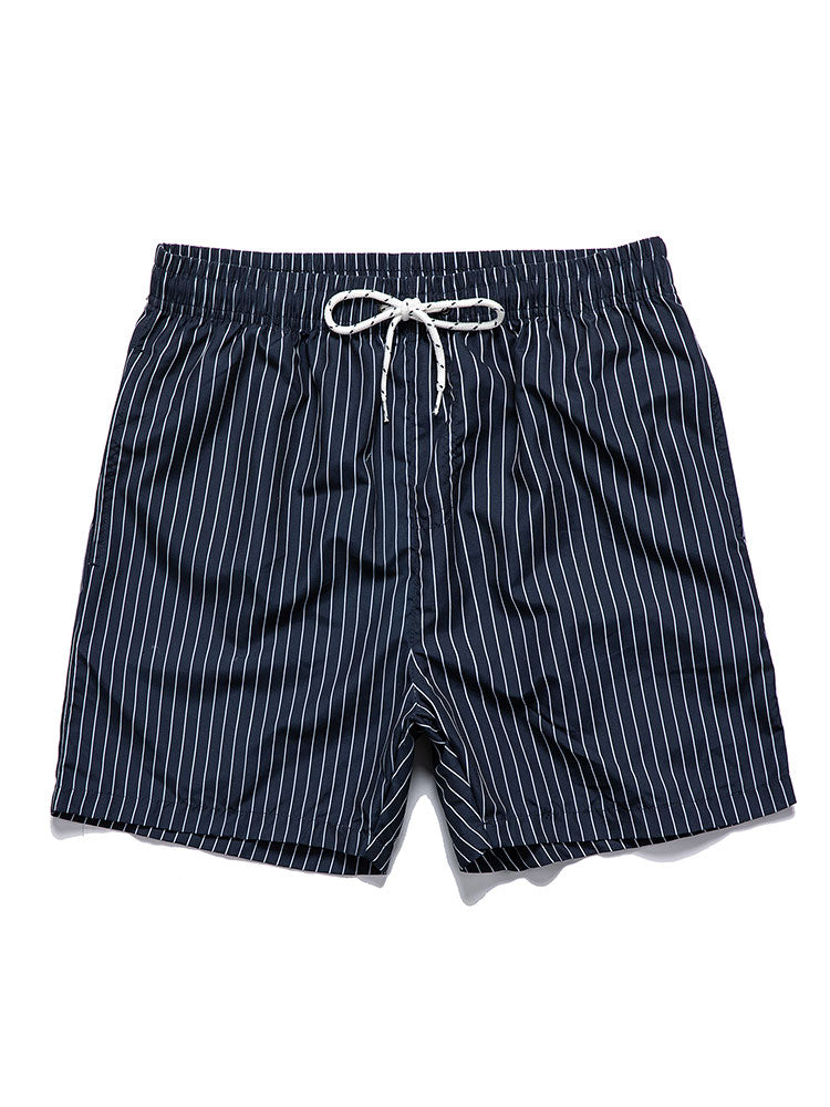 Linen Look Short Sleeve Shirt & Striped Print Swim Shorts