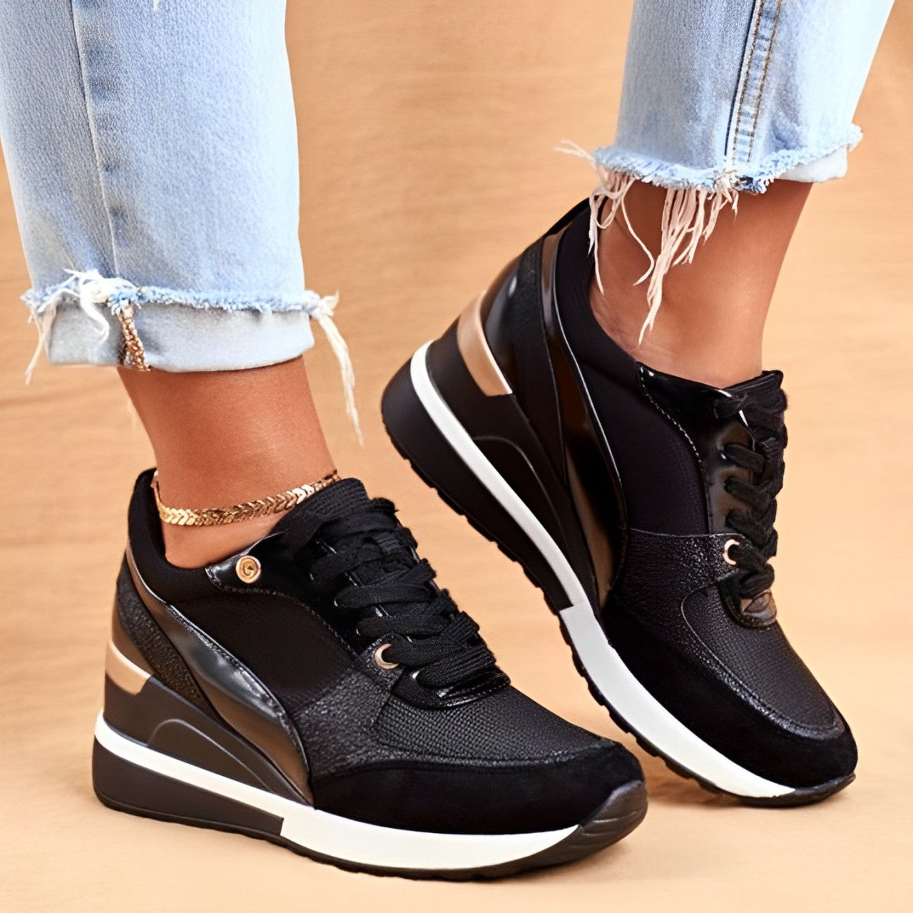 Vulcanised lace-up wedge sneakers