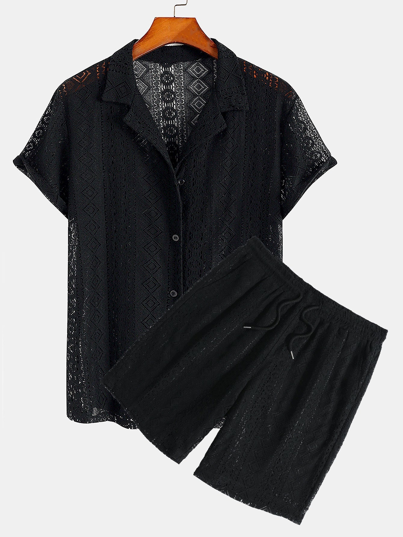 Geometry Textured Cuban Shirt & Shorts