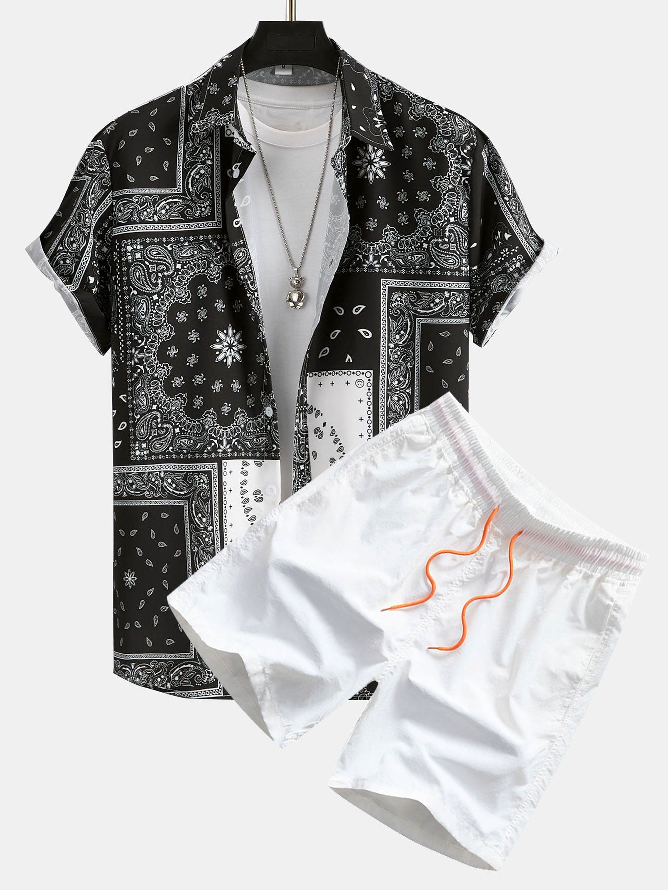 Paisley Print Button Up Shirt #Random Pattern Design# & Swim Shorts