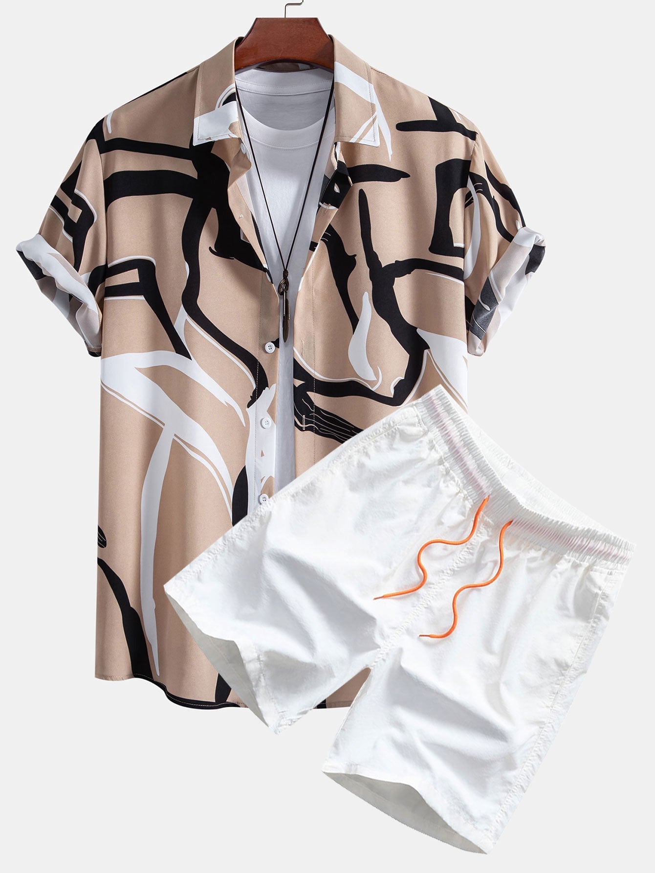 Abstract Print Button Up Shirt & Swim Shorts