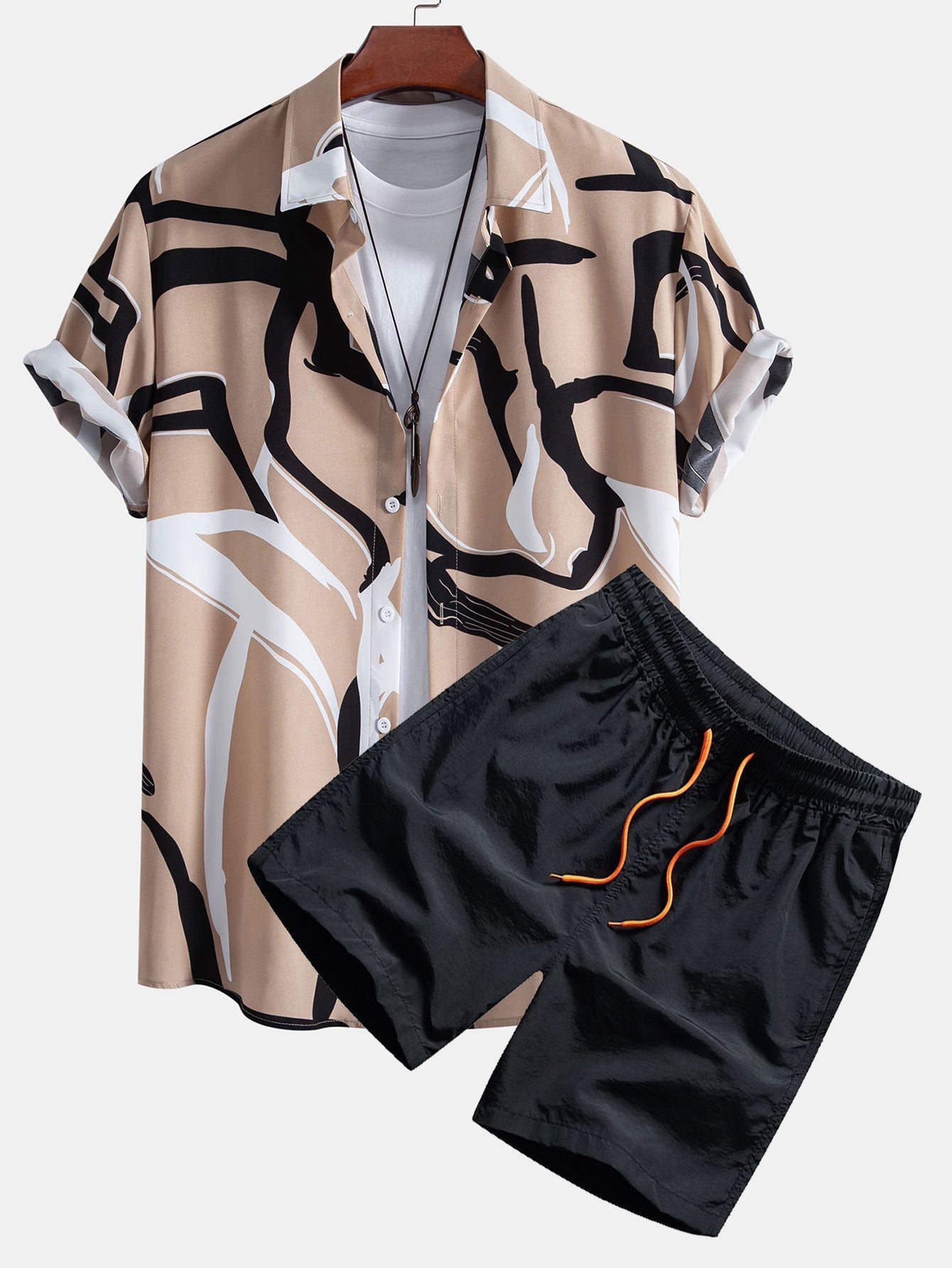 Abstract Print Button Up Shirt & Swim Shorts