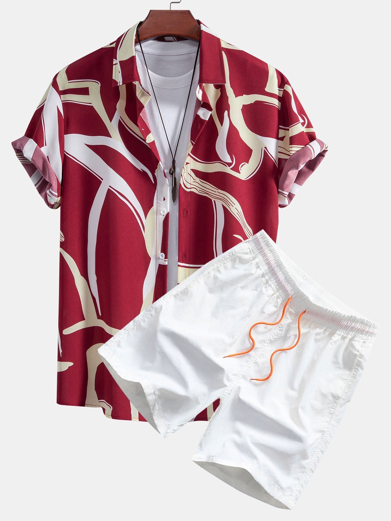 Abstract Print Button Up Shirt & Swim Shorts