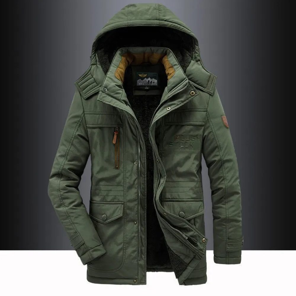 Windproof parka jacket with adjustable hood