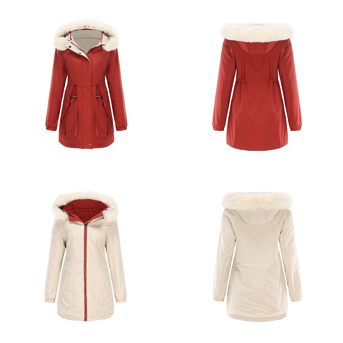 Women - Reversible Winter Parka - Fur Cotton - Stylish Warm Outerwear for Cold Weather