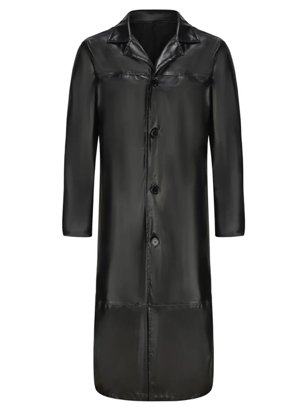 Long leather coat with classic lapels