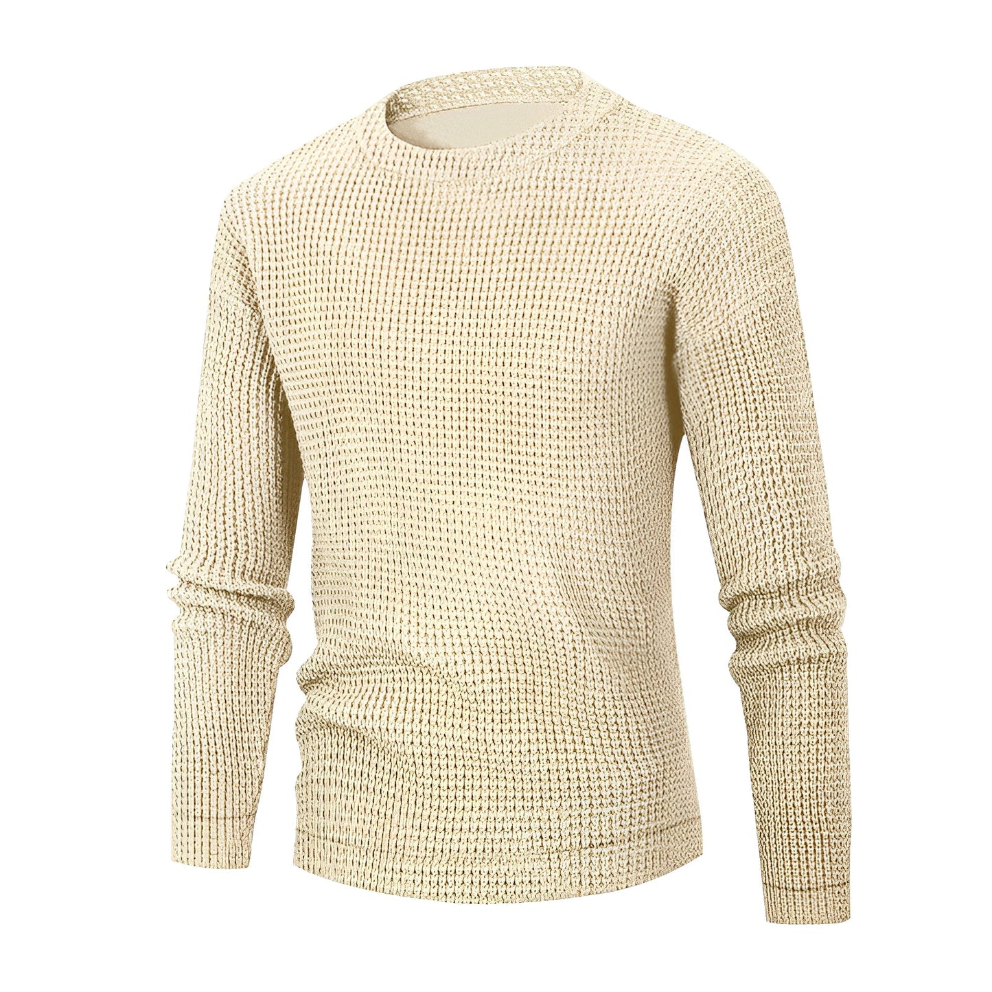 Men's Jumper - Waffle Knit - Round Neck Long Sleeve - Comfortable and Stylish Knitwear