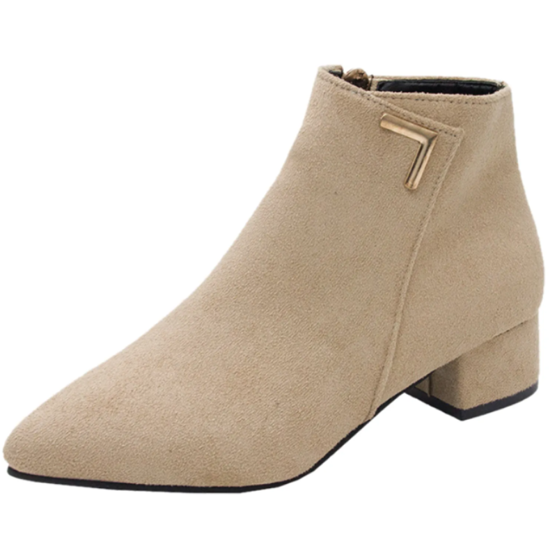 Suede Ankle Boots with Side Zip and Block Heel