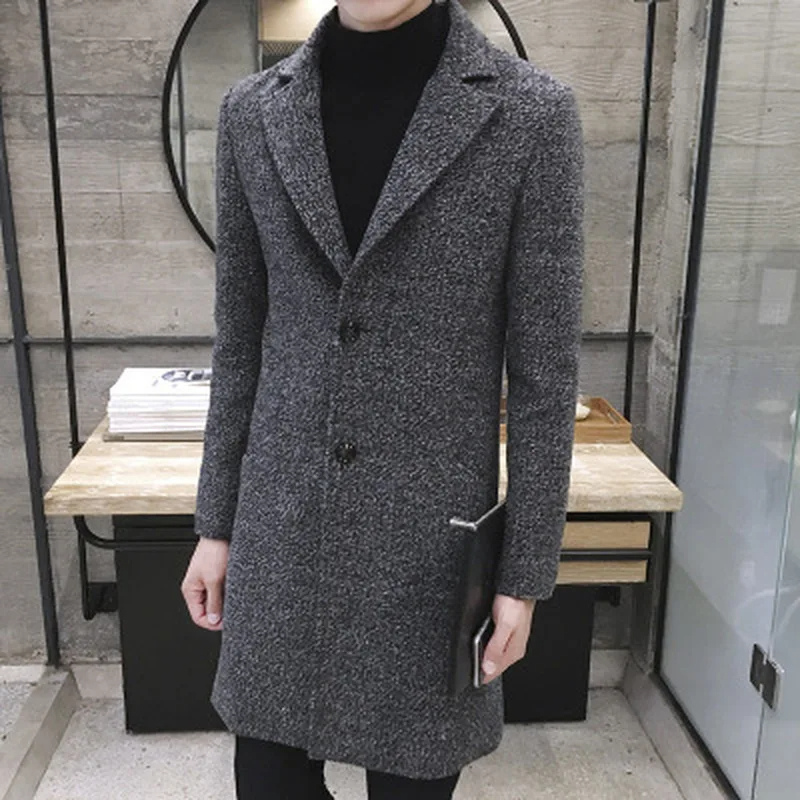 Slim-fit wool coat with lapel collar