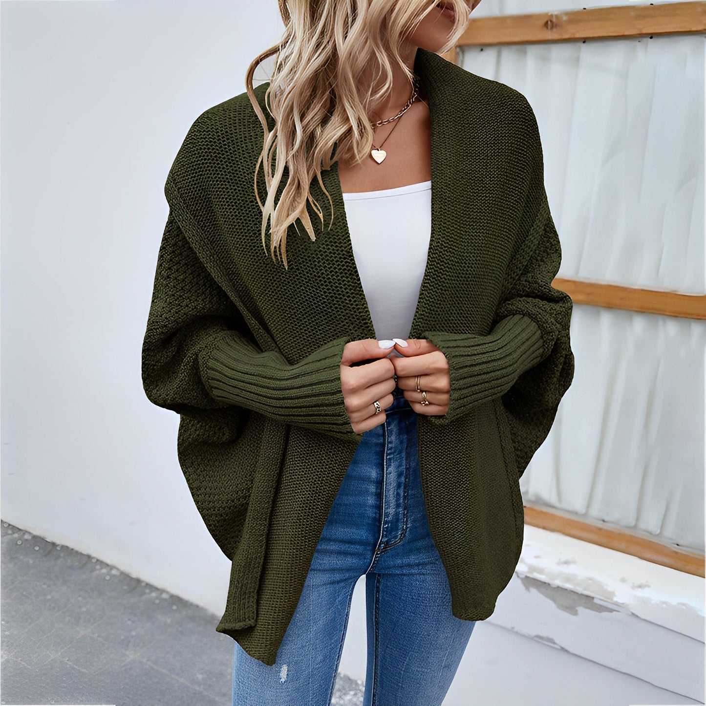 Women - Cardigan - Soft Knit with Cozy Batwing Sleeves - Essential Layering Piece