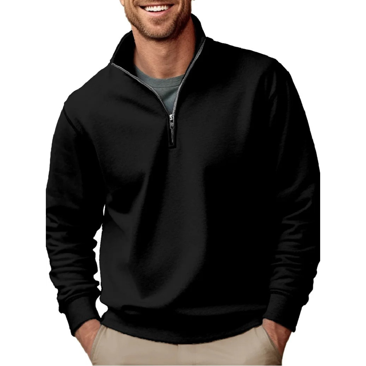 Comfortable sweatshirt with zip and stand-up collar