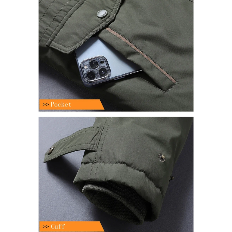 Winter jacket with warm lining and hood, suitable for outdoor use