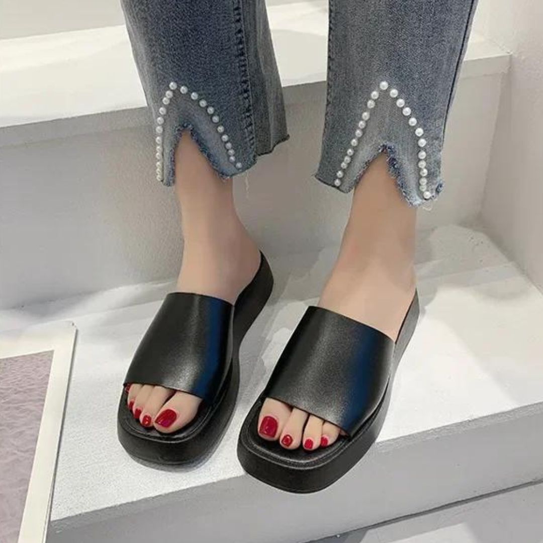 Minimalist slide sandals with wide strap