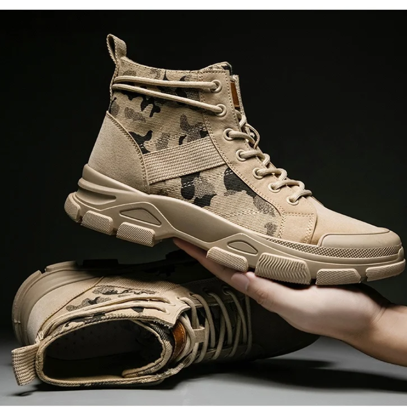 Boots with camouflage inserts and non-slip outsole