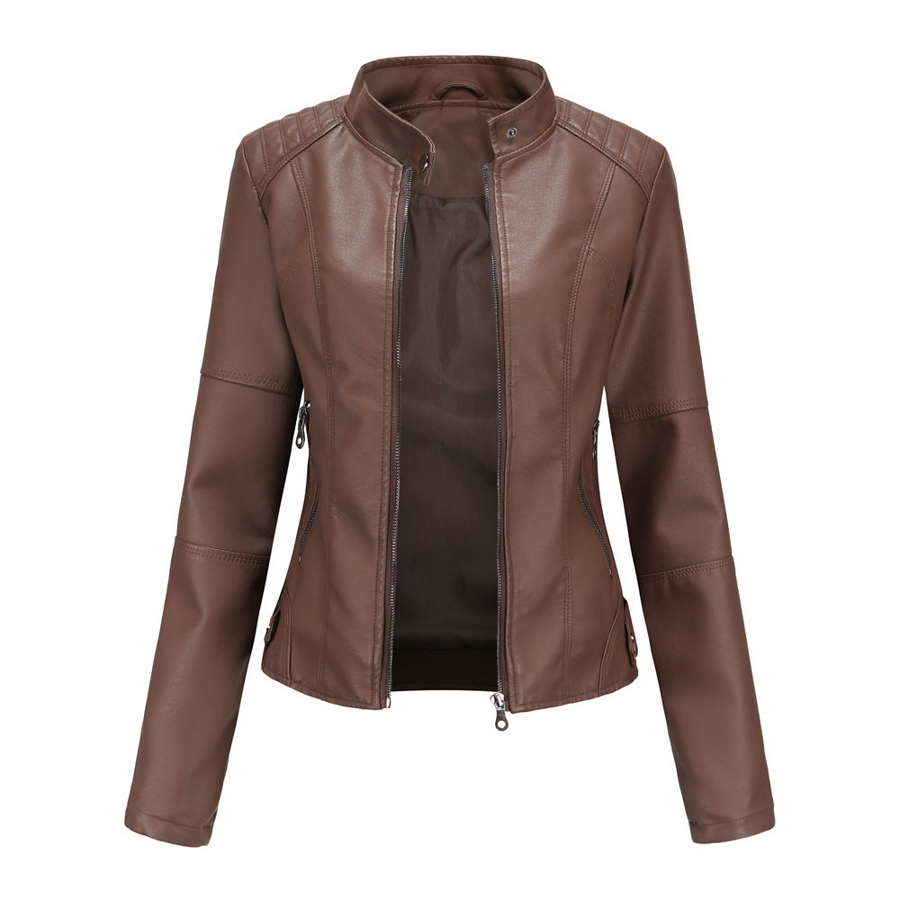 Women - Slim Leather Jacket - Lightweight Spring Style - Trendy Outerwear for Every Occasion