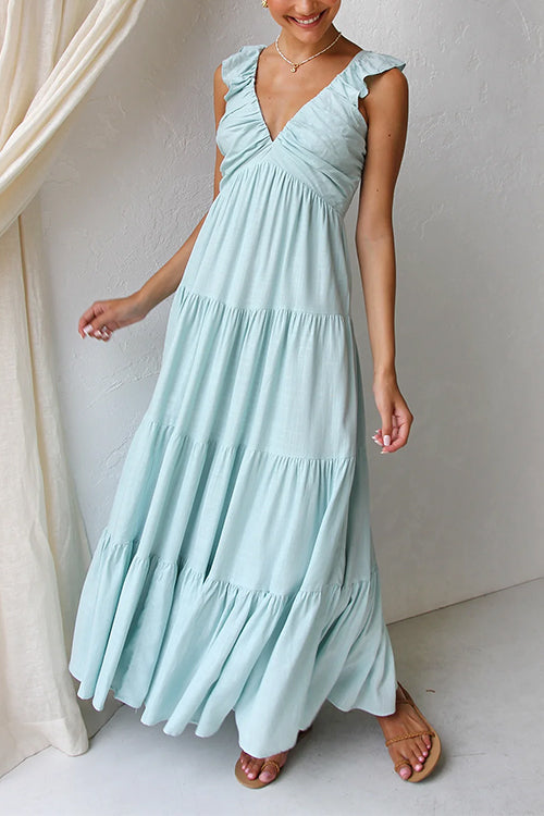 V-Neck Linen Maxi Dress