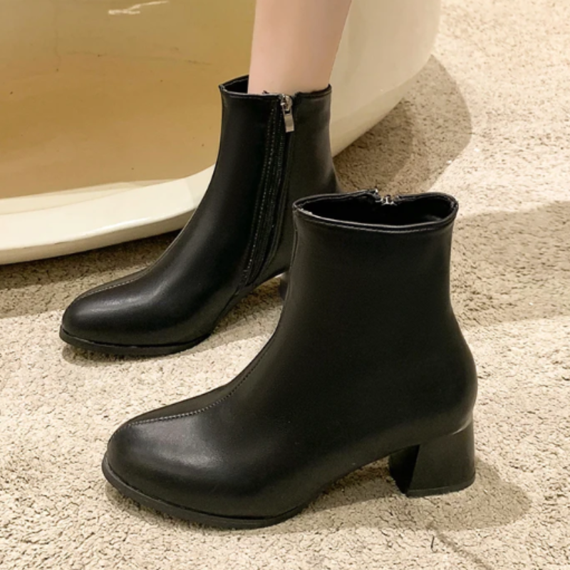 Women's Leather Ankle Boots with Side Zip