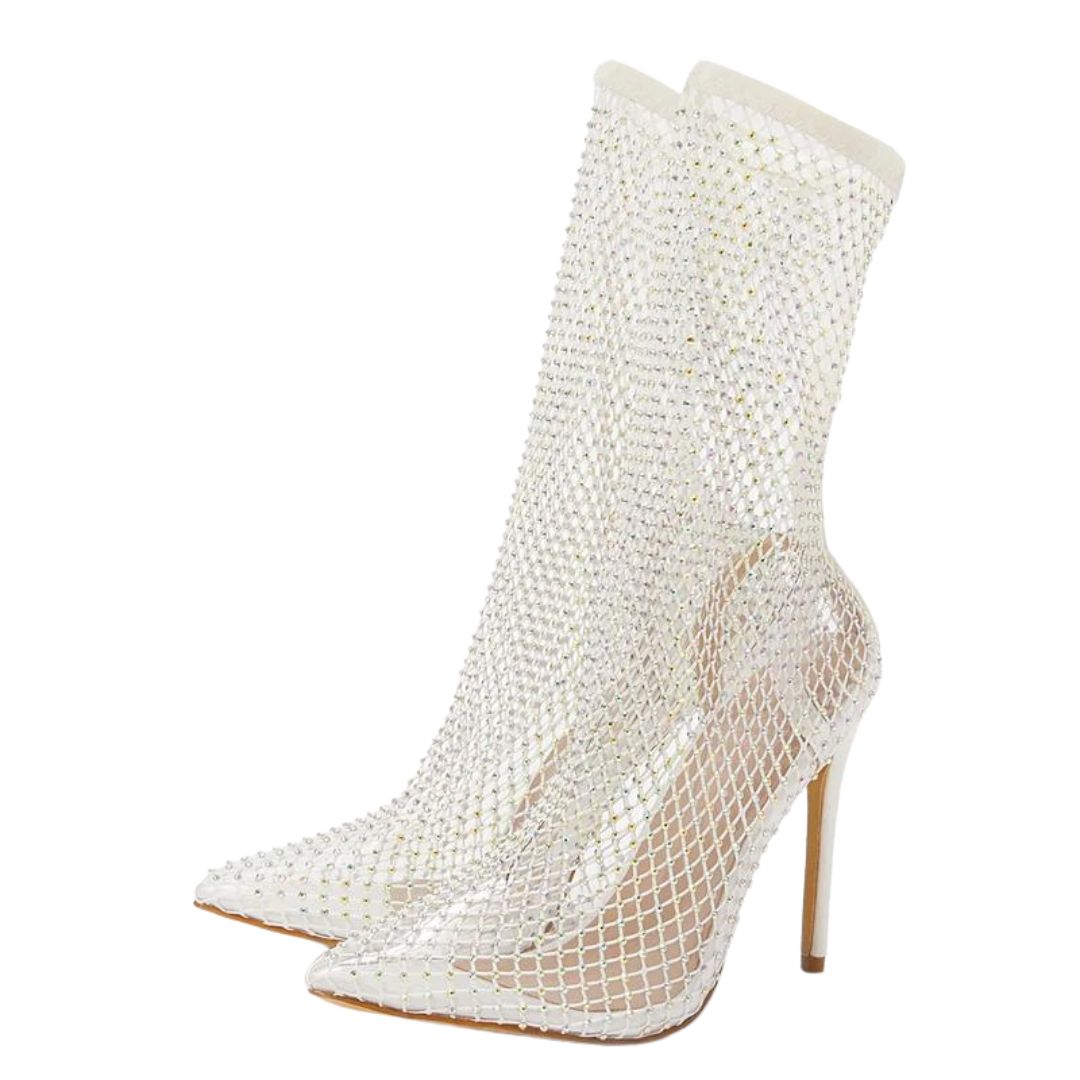 Mesh ankle boots with rhinestone embellishment