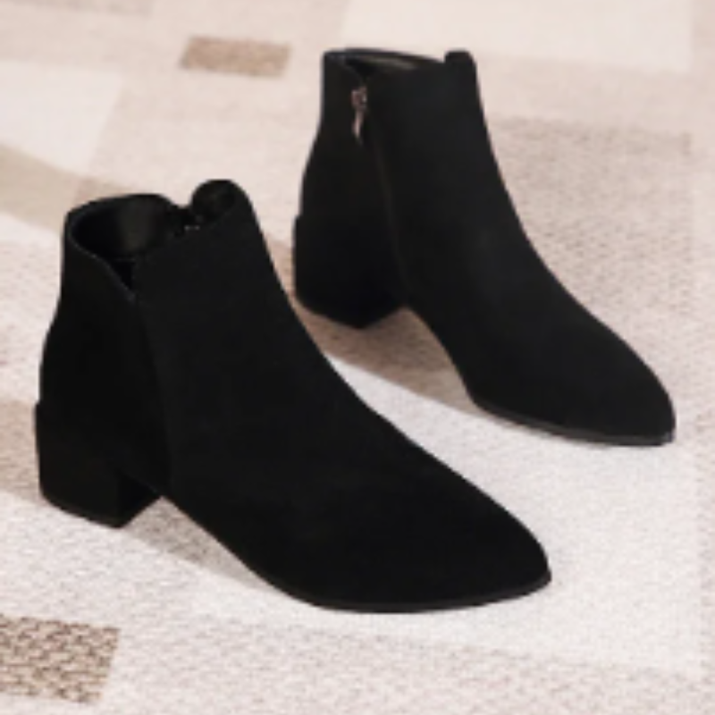 Low Heel Ankle Boots with Side Zip for Women