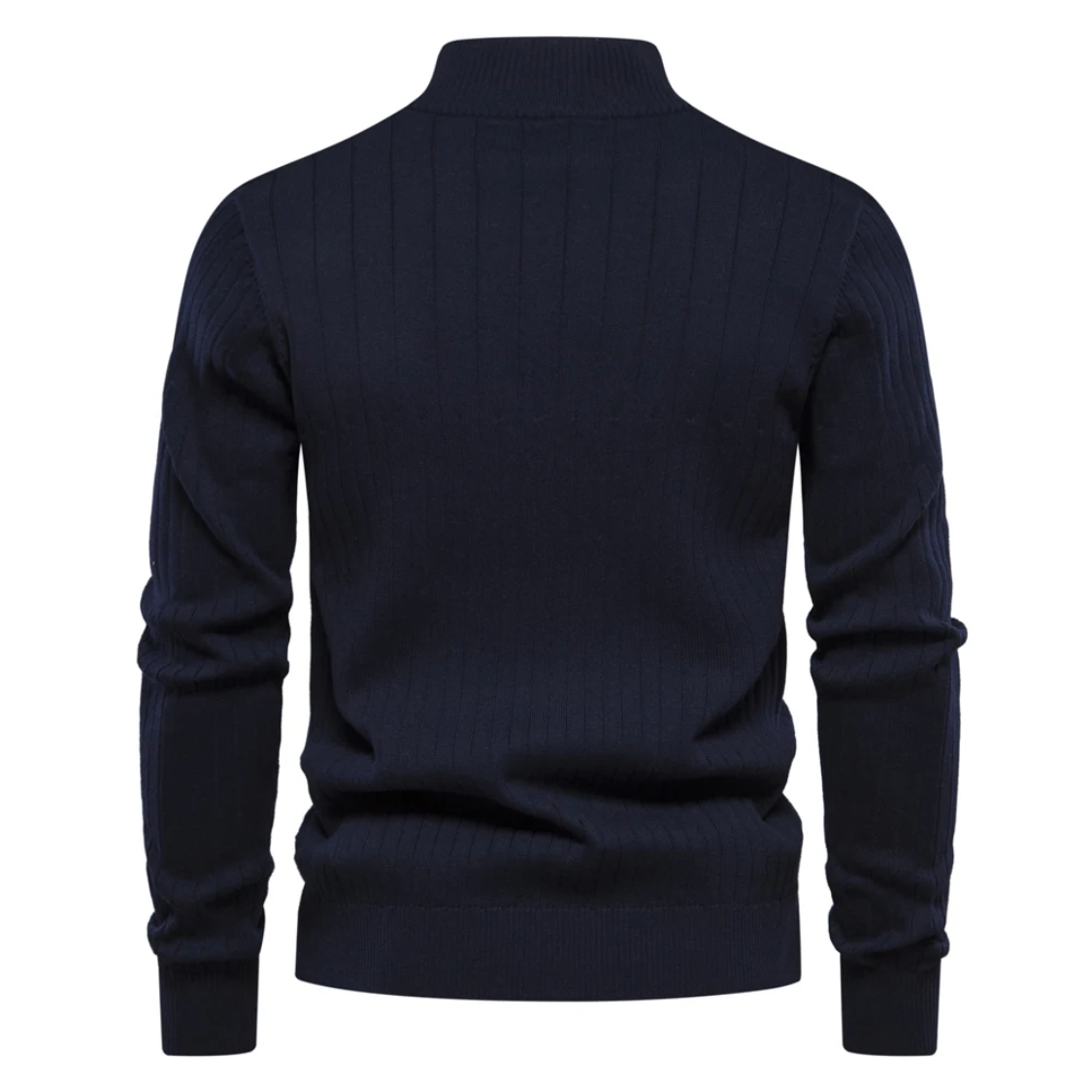 Ribbed knitted pullover with zip and stand-up collar