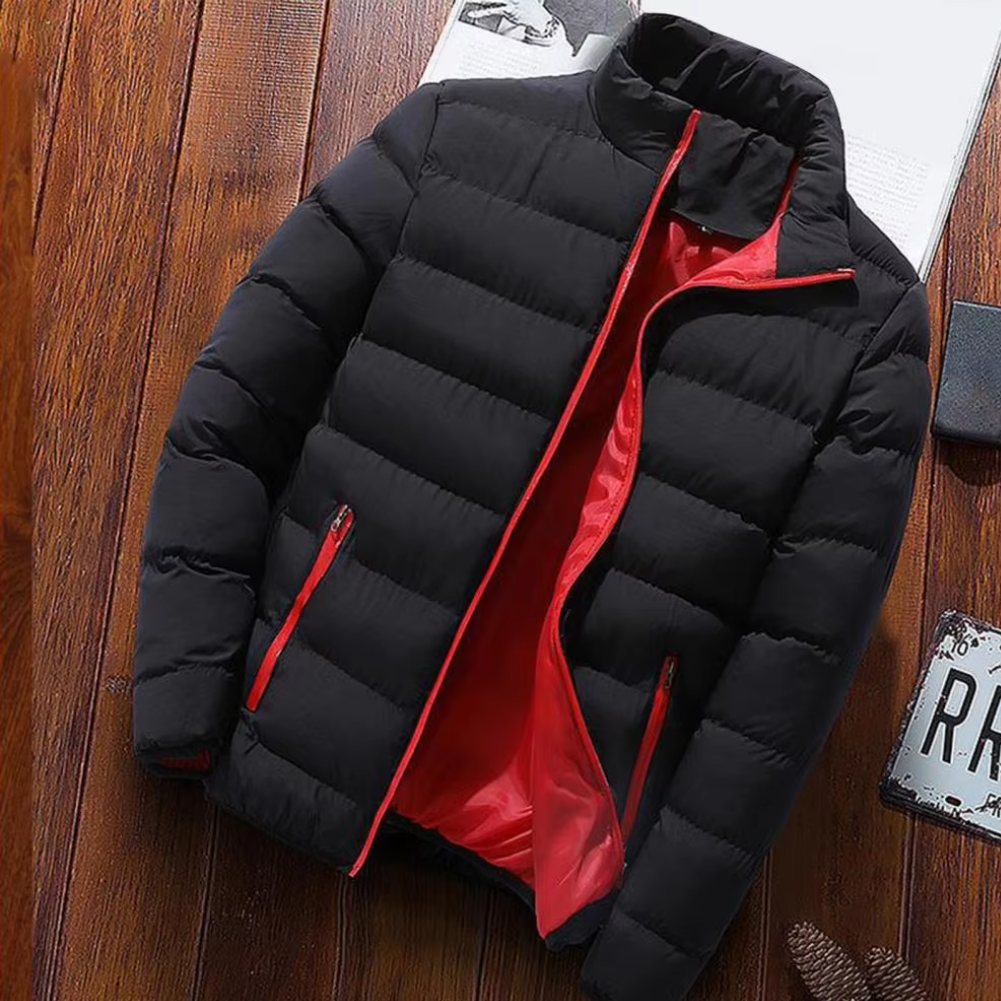 Men's puffer jacket with contrast lining and zip pockets