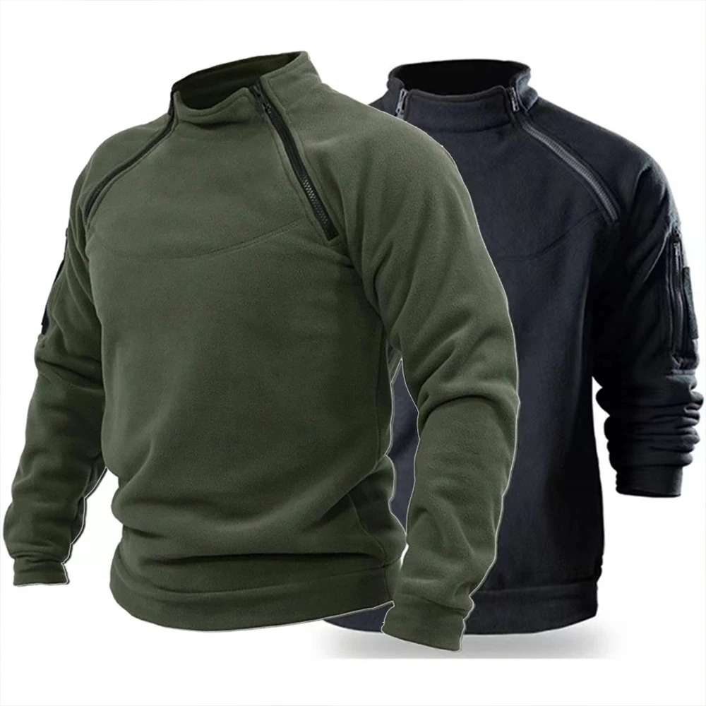 Tactical fleece pullover with zip and stand-up collar