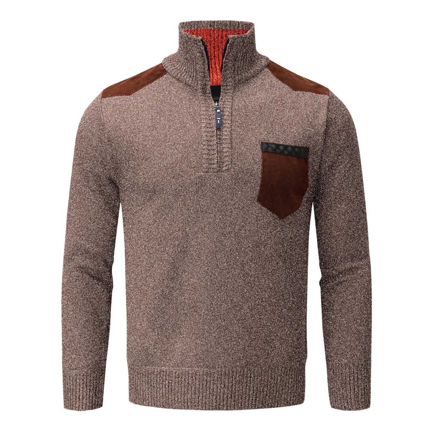 Knitted pullover with zip and breast pocket